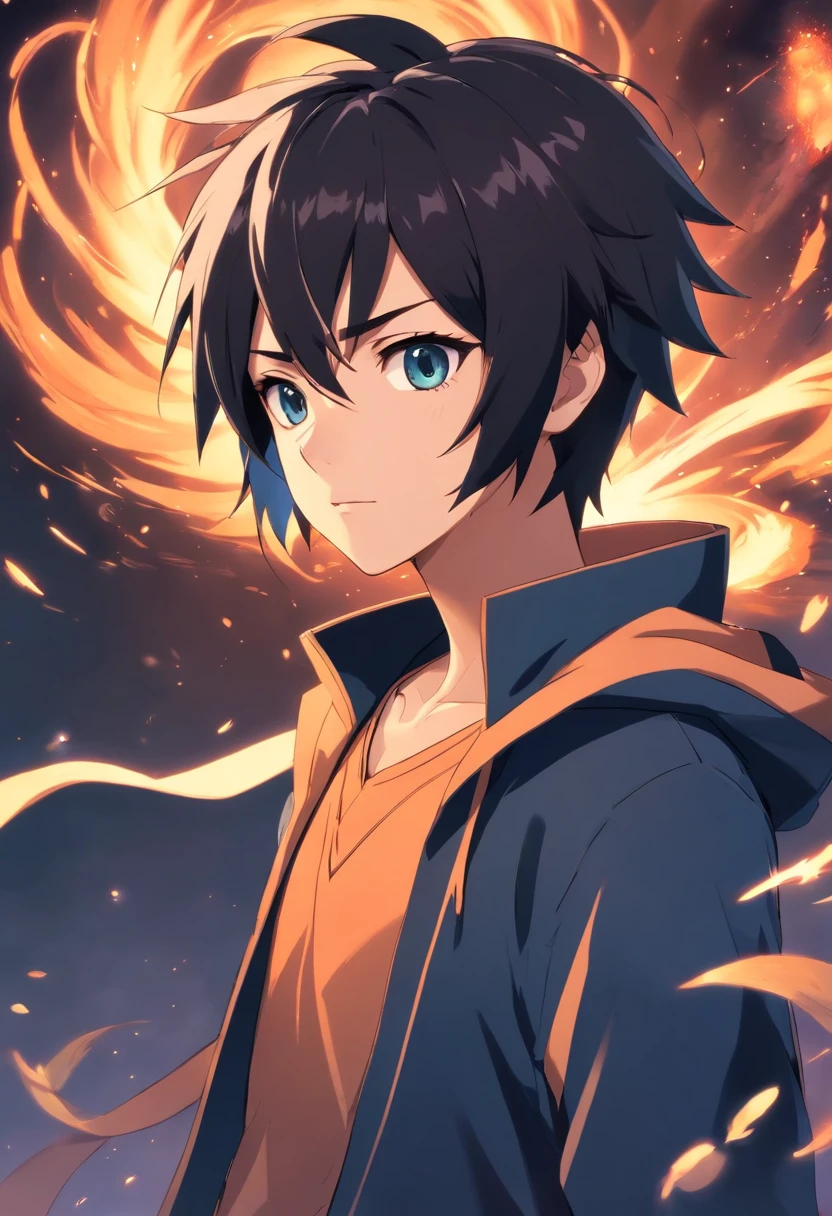 um personagem estilo anime do anime naruto cabelo preto 1,77 de altura corpo estetico traje preto do obito homem fundo da foto em quarto escuro moreno na floreseta