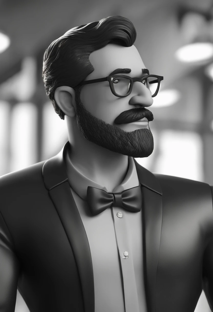 Cartoon character of a man with black glasses and a black polo shirt, cabelo liso, With beard and old school tattoo on his arm, animation character, Caractere estilizado, animation style rendering, 3D estilizado, Arnold Maya render, 3 d render stylized, toon render keyshot, Personagem 3D, Personagem 3D, 3d rendering stylized, 3 d character render, personagem de desenho animado, Personagem de close up, Pose de personagem,  (Estilo Pixar) (master part:1.2) (Bokeh) (best quality) (pele detalhada) (textura detalhada) (8k) (argila) (Cinematic lighting) (foco nítido
