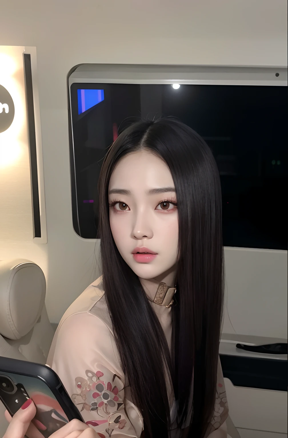 there is a woman that is holding a cell phone in her hand, Sha Xi, Wenfei Ye, JIA, Xision Wu, Jaeyeon Nam, Xintong Chen, Foto de perfil de la foto de cabeza, Gongbi, Jossi de Blackpink, con el pelo largo, Parque Ji-min, Chengyou Liu, Heonhwa Choe