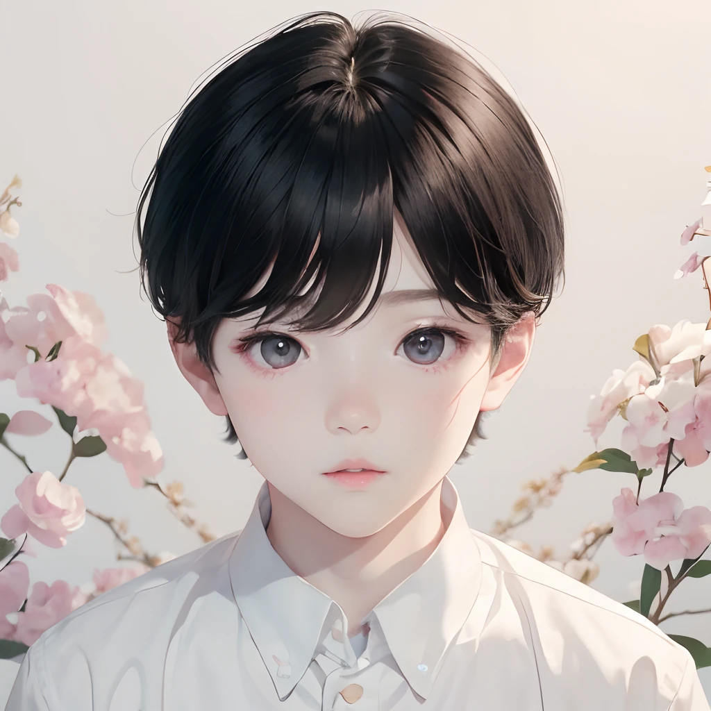 1boy, cute  boy, white skin, black hair, cute korean, white skin, pale skin, pure white skin, cute face, sweet face, pink chubby cheek, cute boy, korean boy, white pale skin, brown eyes, small lips