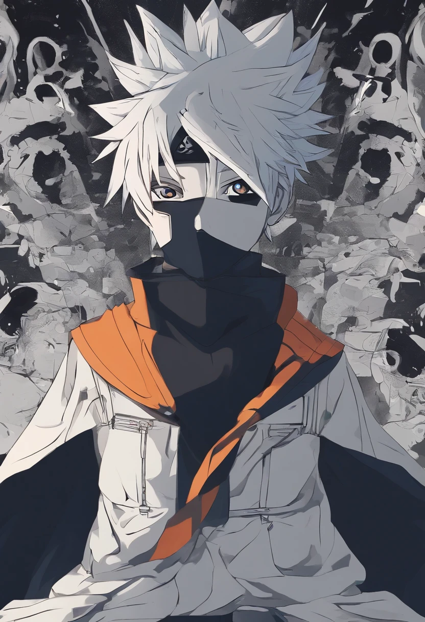 um personagem estilo anime do anime naruto cabelo preto 1,77 de altura corpo estetico traje preto do obito homem fundo da foto em quarto escuro moreno na floreseta