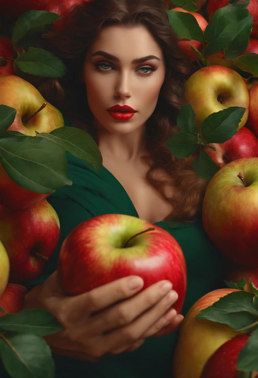 Homem, mulher tendo orgasmo, bitten apple.