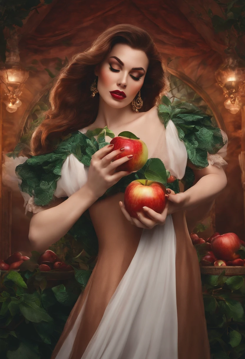 Homem, mulher tendo orgasmo, bitten apple.