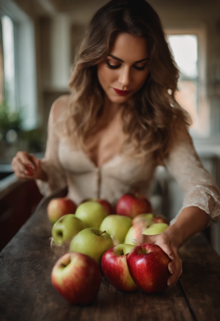 Chiara Ferragni baking an apple pie completely naked and smiling