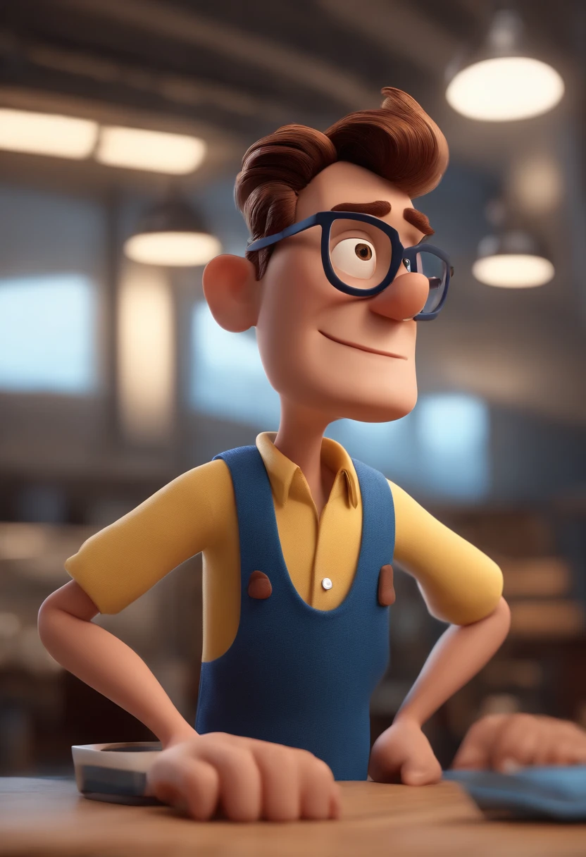 Cartoon character of a man with black glasses and a blue shirt, animation character, Caractere estilizado, animation style rendering, 3D estilizado, Arnold Maya render, 3 d render stylized, toon render keyshot, Personagem 3D, Personagem 3D, 3d rendering stylized, 3 d character render, personagem de desenho animado, Personagem de close up, Pose de personagem, (Estilo Pixar) (master part:1.2) (Bokeh) (best quality) (pele detalhada) (textura detalhada) (8k) (argila) (Cinematic lighting) (foco nítido