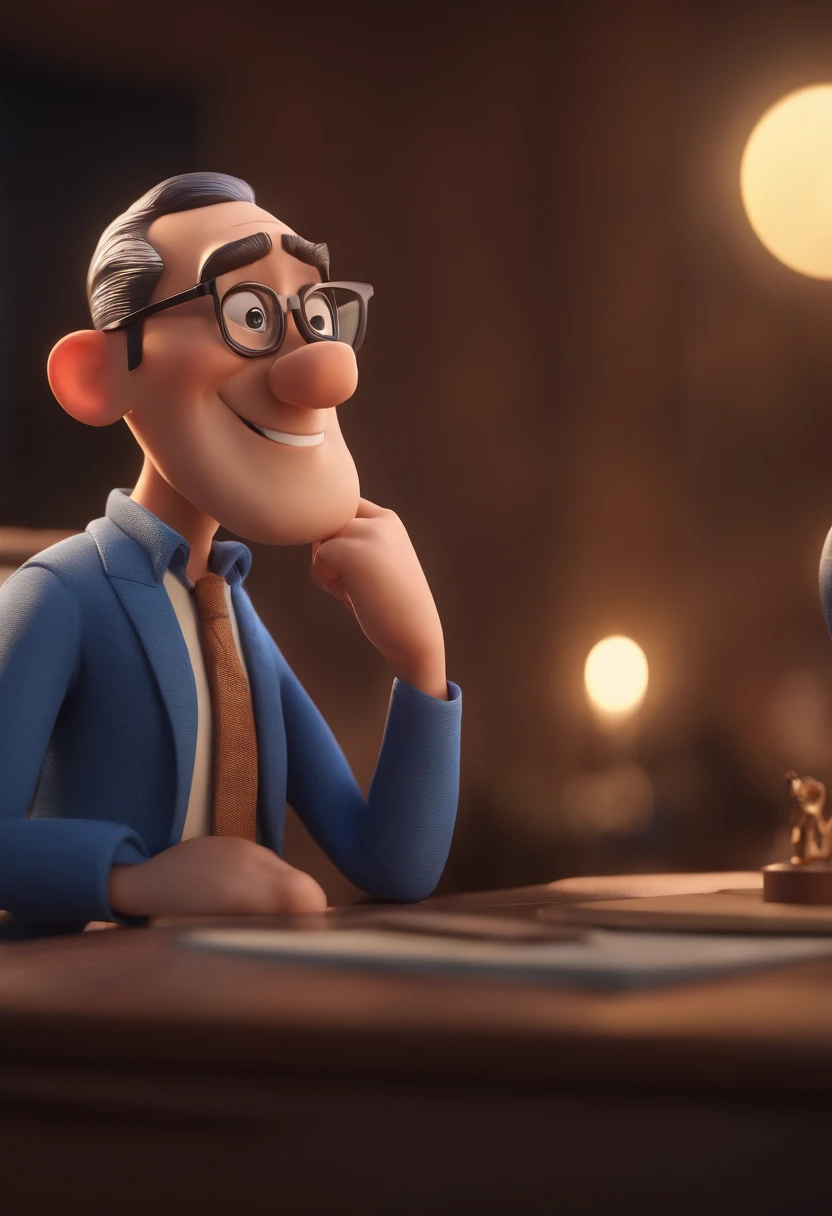 Cartoon character of a man with black glasses and a blue shirt, animation character, Caractere estilizado, animation style rendering, 3D estilizado, Arnold Maya render, 3 d render stylized, toon render keyshot, Personagem 3D, Personagem 3D, 3d rendering stylized, 3 d character render, personagem de desenho animado, Personagem de close up, Pose de personagem, (Estilo Pixar) (master part:1.2) (Bokeh) (best quality) (pele detalhada) (textura detalhada) (8k) (argila) (Cinematic lighting) (foco nítido