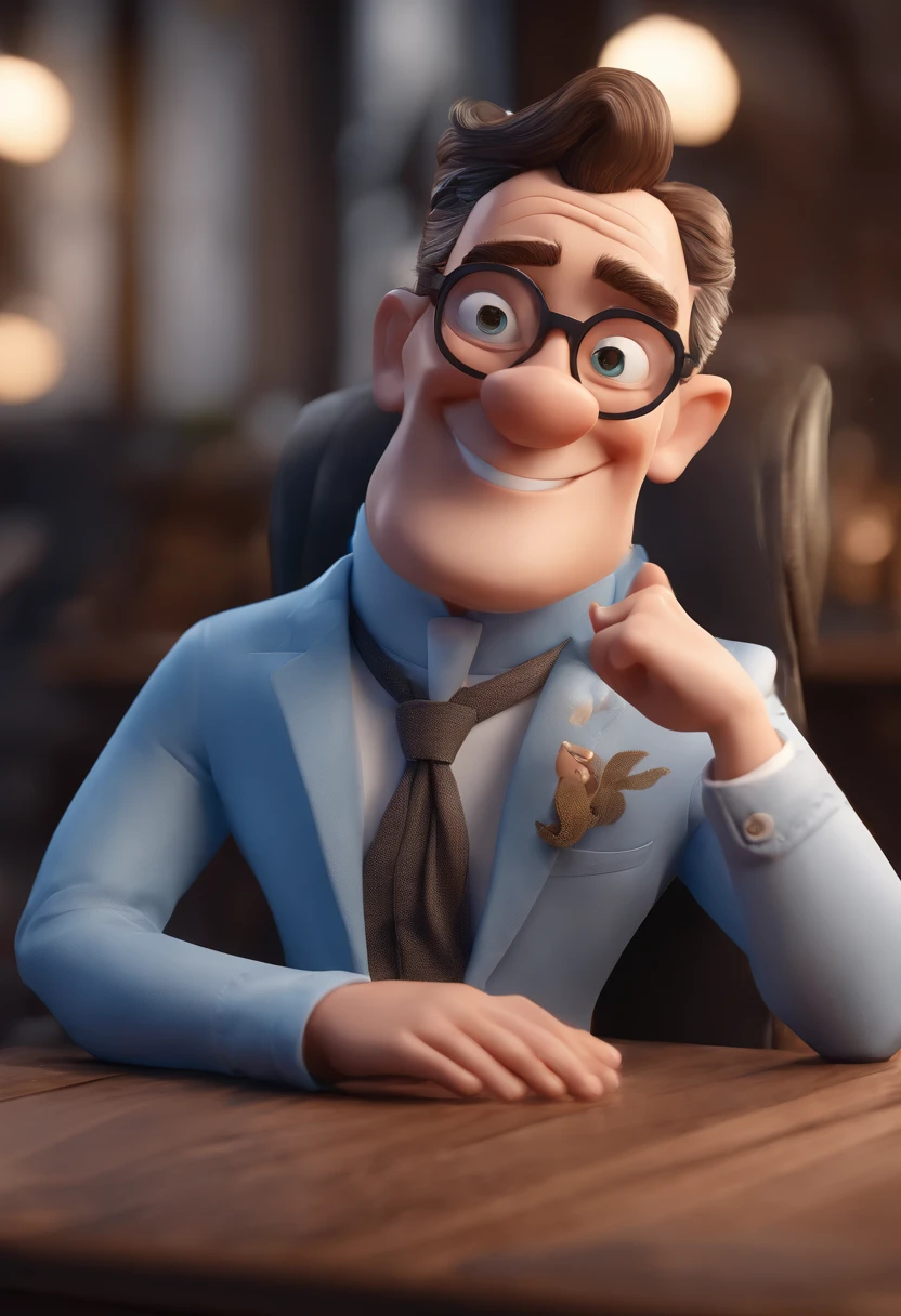 Cartoon character of a man with black glasses and a blue shirt, animation character, Caractere estilizado, animation style rendering, 3D estilizado, Arnold Maya render, 3 d render stylized, toon render keyshot, Personagem 3D, Personagem 3D, 3d rendering stylized, 3 d character render, personagem de desenho animado, Personagem de close up, Pose de personagem, (Estilo Pixar) (master part:1.2) (Bokeh) (best quality) (pele detalhada) (textura detalhada) (8k) (argila) (Cinematic lighting) (foco nítido