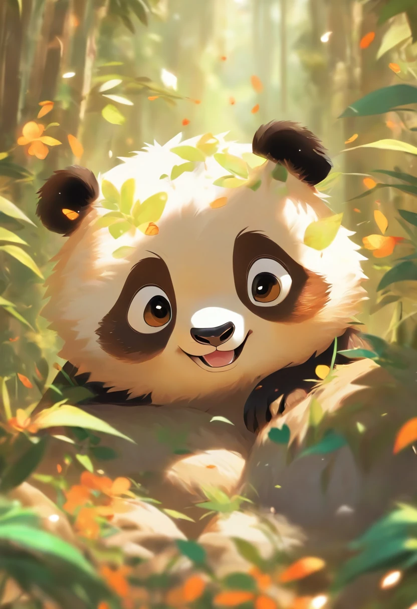 A cute panda,has big eyes,blusher,Sloth,greet,detail-rich, white backgrounid