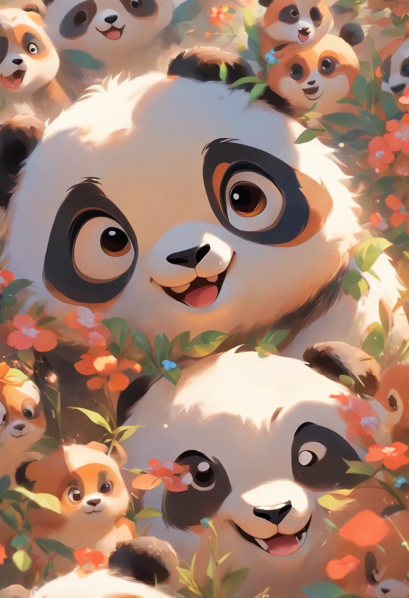 A cute panda,has big eyes，blusher，Sloth，greet，detail-rich, white backgrounid