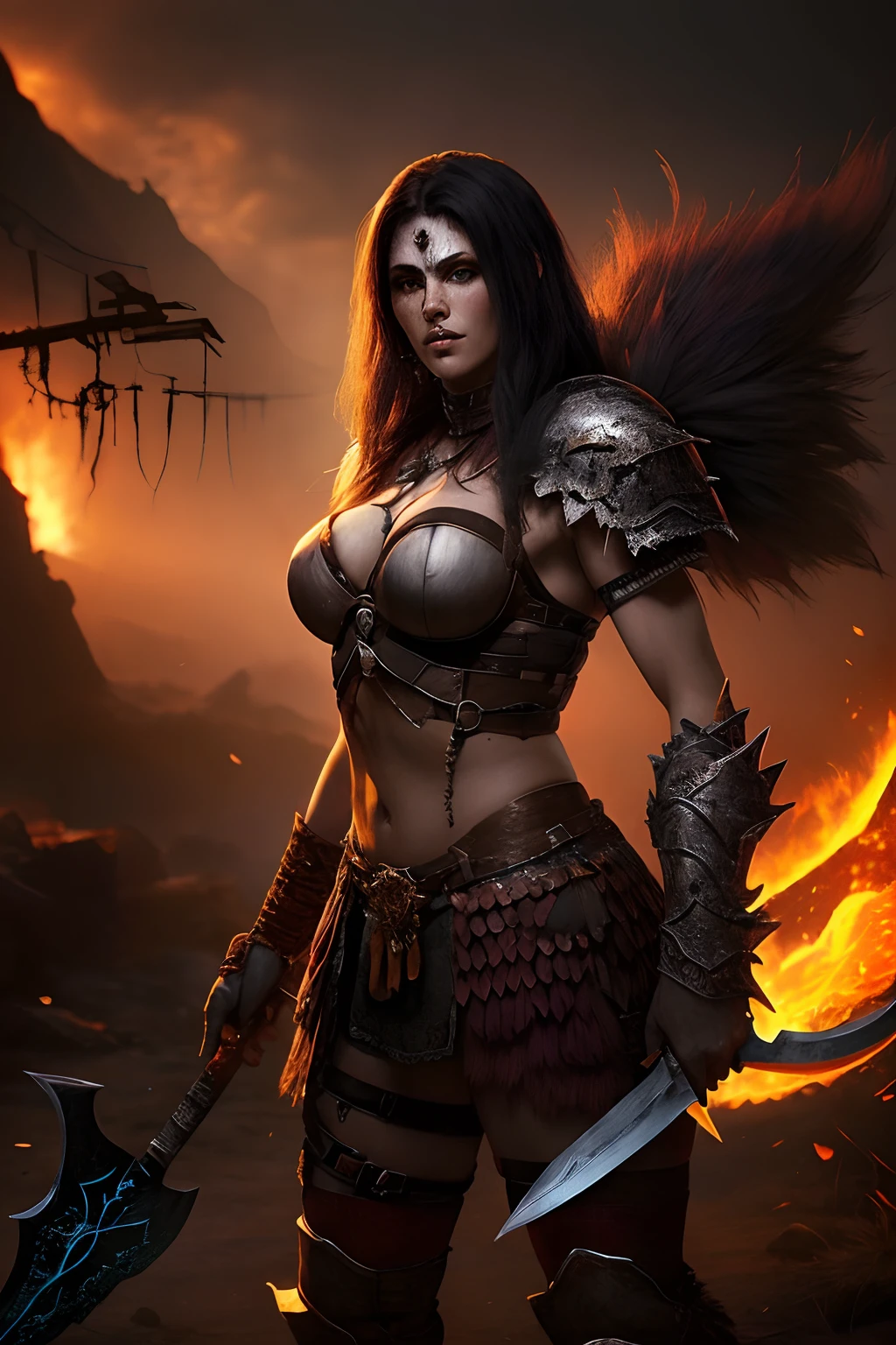 (papel de parede 8k extremamente detalhado), An average photo of a female warrior berserker necromancer, intrincado, alto detalhe, Dramatic