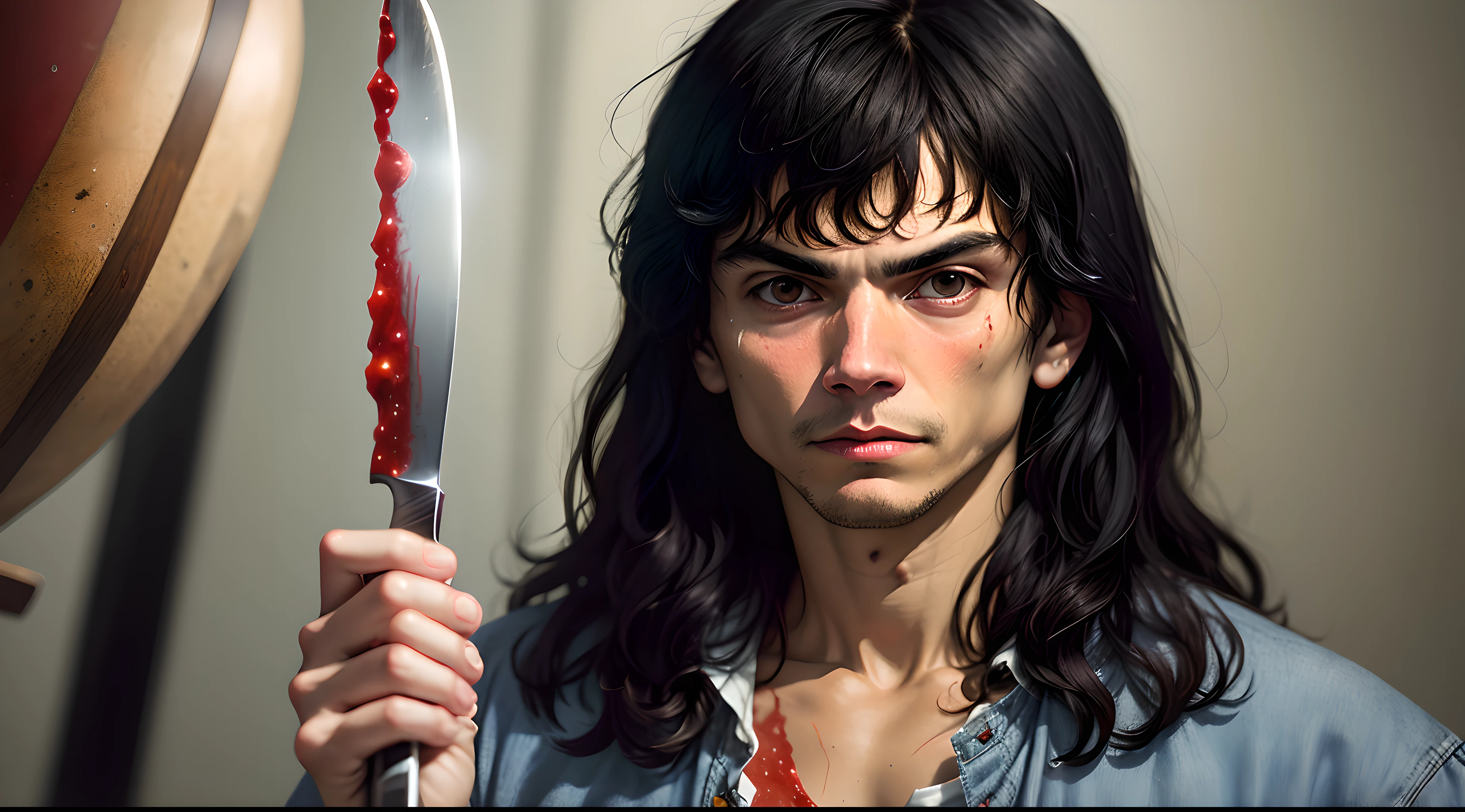 Pictures of Richard Ramirez with a bloody knife realistic picture