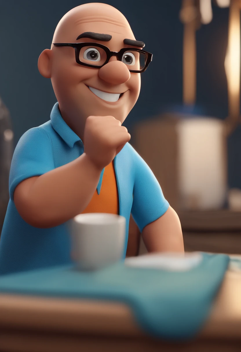 Cartoon character of a man with black glasses and a blue shirt, animation character, Caractere estilizado, animation style rendering, 3D estilizado, Arnold Maya render, 3 d render stylized, toon render keyshot, Personagem 3D, Personagem 3D, 3d rendering stylized, 3 d character render, personagem de desenho animado, Personagem de close up, Pose de personagem, (Estilo Pixar) (master part:1.2) (Bokeh) (best quality) (pele detalhada) (textura detalhada) (8k) (argila) (Cinematic lighting) (foco nítido