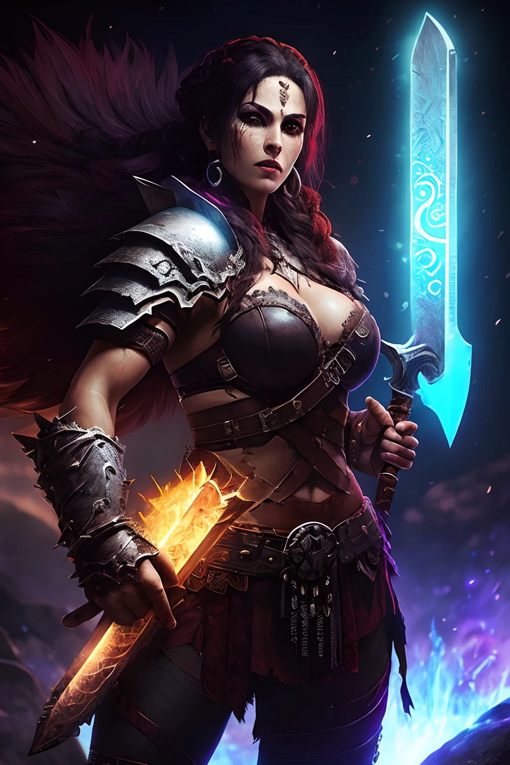 (papel de parede 8k extremamente detalhado), An average photo of a female warrior berserker necromancer, intrincado, alto detalhe, Dramatic