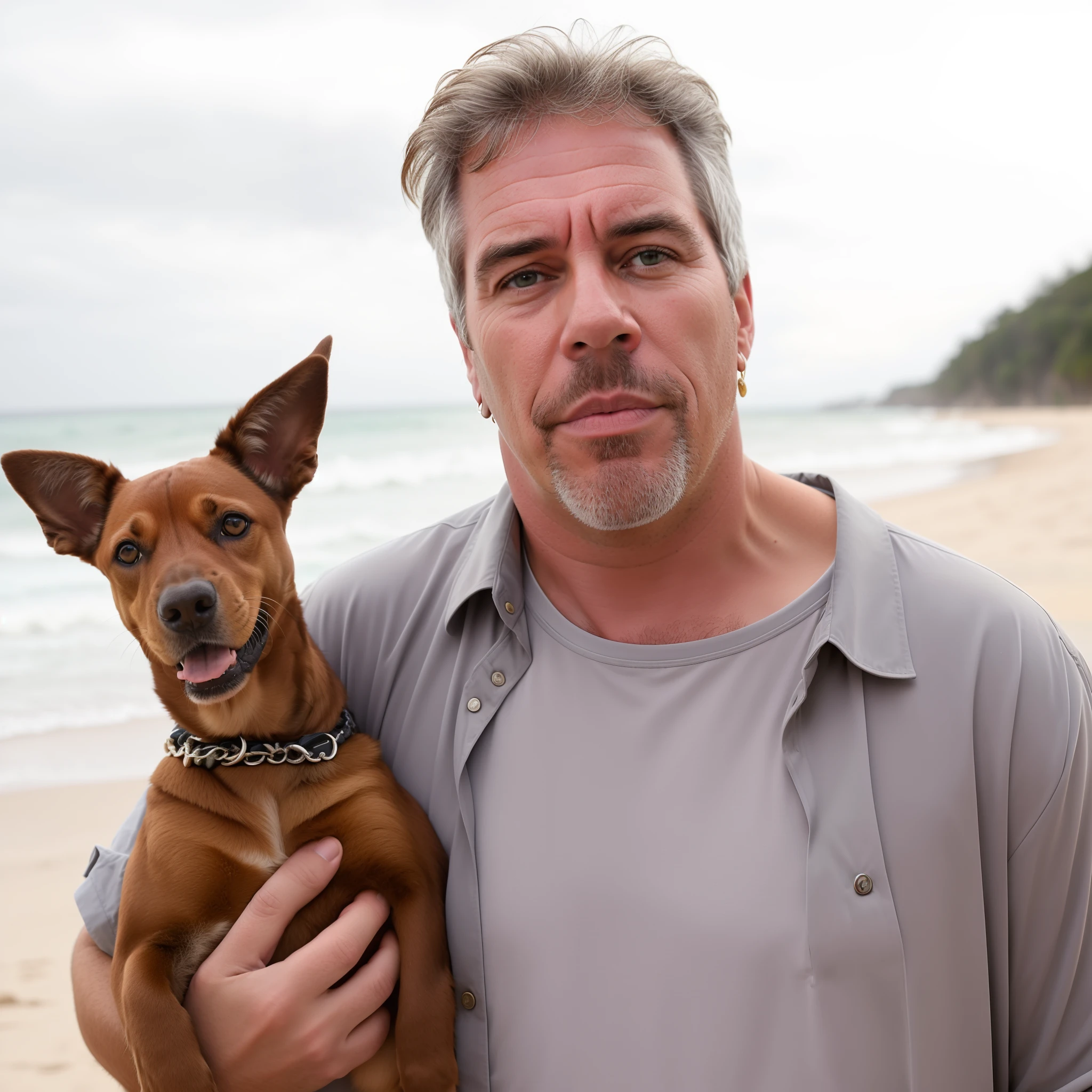 qualidade de imagem do filme，Disney Animation Style,there is a man holding a dog on the beach, Simon Cowell •, with his hyperactive little dog, BoJack Horseman na vida real, Jeffrey Epstein, John Picacio e Brom, patrick nagle, patrick nagle!!, Jeffery Epstein, directo, jay leno com pele cinzenta, patrick nagle!!!, inspired by Antônio Parreiras, Directed by: Samuel Silva