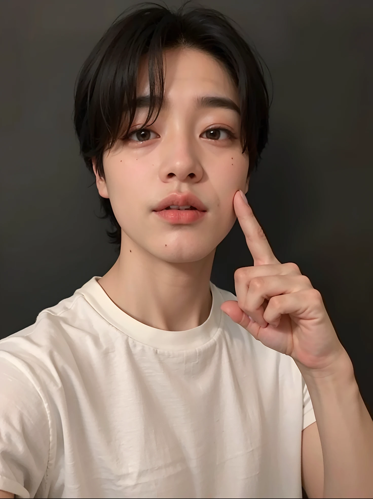 Homem com uma camisa branca e um dedo para cima, Jimin\Plump lips, Jimin, Rosto Jimin preciso, Parque Jimin, Jung Jaehyun, Jimin\'s right eyelid swollen, Jimin\Nariz grego, Kim Doyoung, Hyung Tae, TaeJune Kim, wan adorable korean face, Jinyoung Canela, foto de perfil headshot, Hong June Hyung
