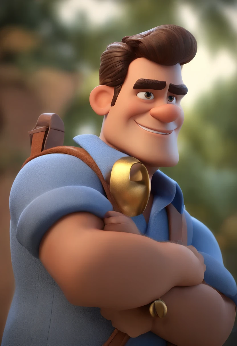 personagem dos desenhos animados de um homem com uma camisa azul, animation character, Caractere estilizado, animation style rendering, 3D estilizado, Arnold Maya render, 3 d render stylized, toon render keyshot, Personagem 3D, Personagem 3D, 3d rendering stylized, 3 d character render, personagem de desenho animado, Personagem de close up, Pose de personagem, (Estilo Pixar) (master part:1.2) (Bokeh) (melhor qualidade) (pele detalhada) (textura detalhada) (8k) (argila) (Cinematic lighting) (foco nítido