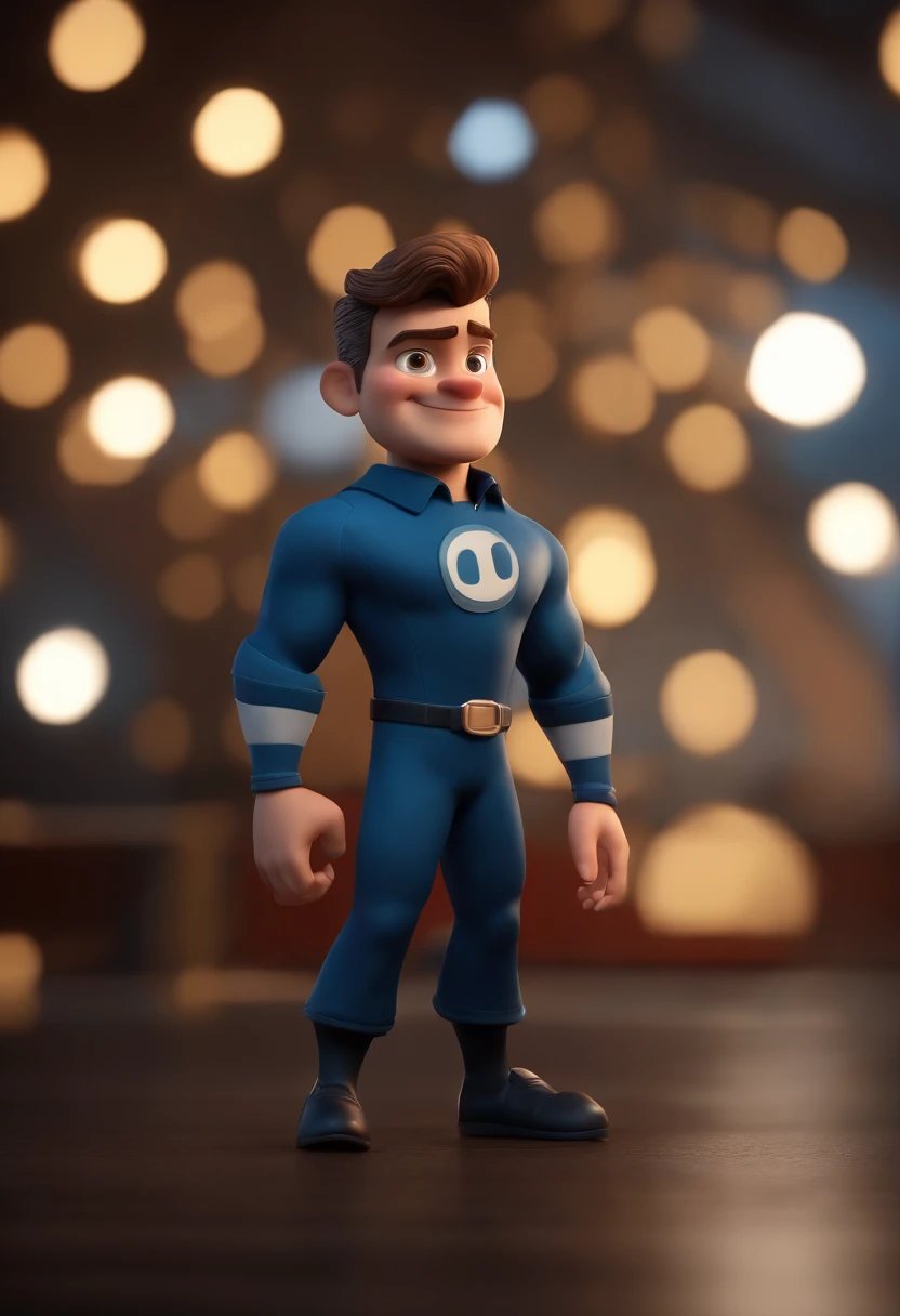 personagem dos desenhos animados de um homem com uma camisa azul, animation character, Caractere estilizado, animation style rendering, 3D estilizado, Arnold Maya render, 3 d render stylized, toon render keyshot, Personagem 3D, Personagem 3D, 3d rendering stylized, 3 d character render, personagem de desenho animado, Personagem de close up, Pose de personagem, (Estilo Pixar) (master part:1.2) (Bokeh) (melhor qualidade) (pele detalhada) (textura detalhada) (8k) (argila) (Cinematic lighting) (foco nítido