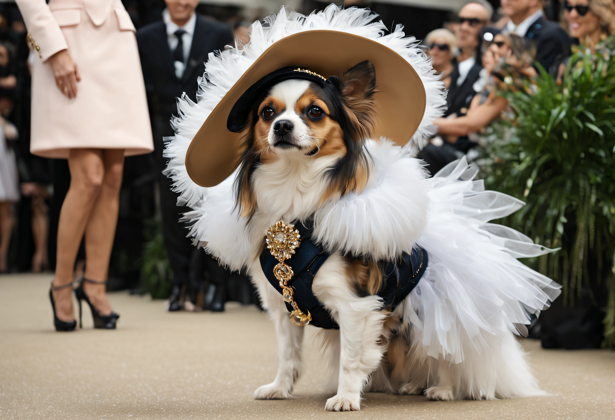A dog fashion show,(best quality,4k,8k,highres,masterpiece:1.2),ultra-detailed,(realistic,photorealistic,photo-realistic:1.37),glamorous,dressed-up dogs,vibrant colors,runway,couture outfits,stylish accessories,catwalk,celebrity judges,posh and elegant breeds,trendy fashionistas,doggy divas,fierce competition,fabulous attires,sparkling collars and leashes,dog models strutting,extravagant headpieces,dapper bowties,fancy tutus,designer gowns,dashing tuxedos,high fashion,pet fashionistas,supportive audience,enthusiastic applause,fashion-forward canines,stylish pawdicures,professional photographers,camera flashes,the latest trends,doggy influencers,red carpet glamour,canine elegance,pawsome makeovers.