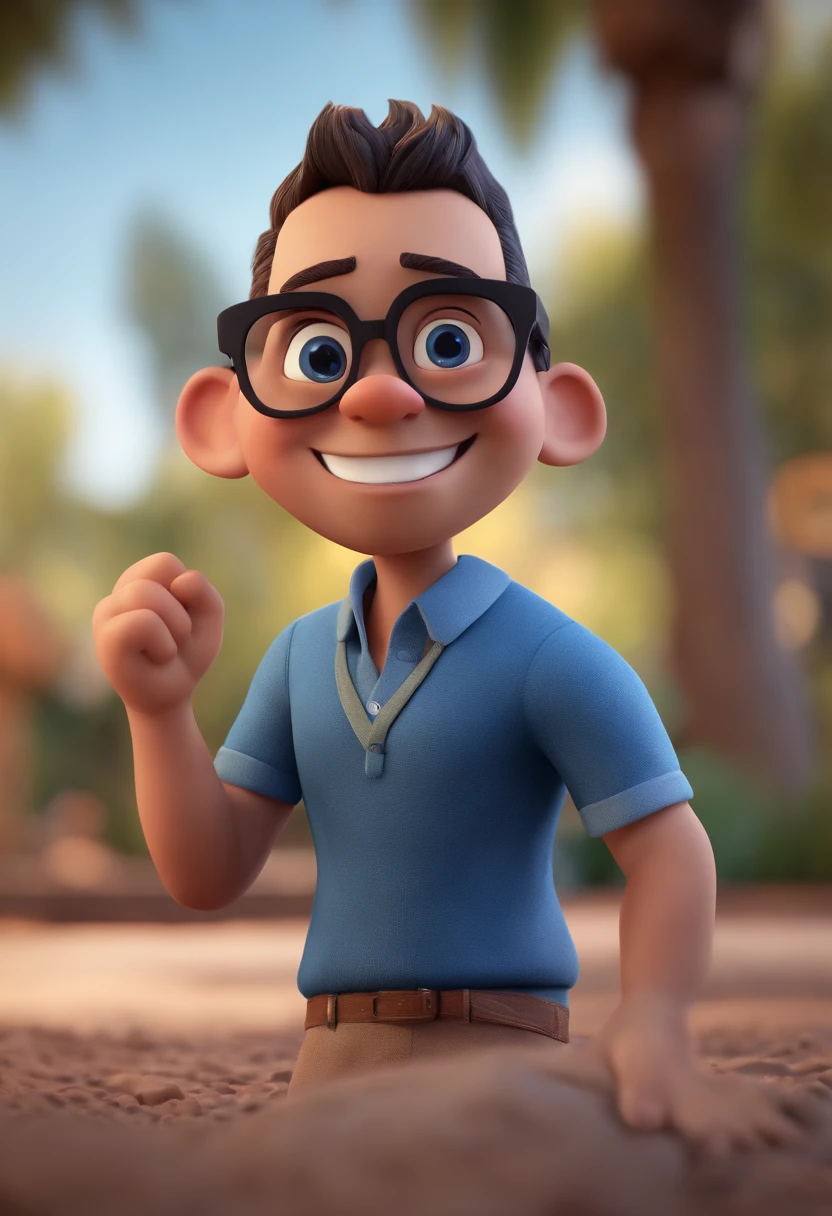 Cartoon character of a man with black glasses and a blue shirt, animation character, Caractere estilizado, animation style rendering, 3D estilizado, Arnold Maya render, 3 d render stylized, toon render keyshot, Personagem 3D, Personagem 3D, 3d rendering stylized, 3 d character render, personagem de desenho animado, Personagem de close up, Pose de personagem, (Estilo Pixar) (master part:1.2) (Bokeh) (best quality) (pele detalhada) (textura detalhada) (8k) (argila) (Cinematic lighting) (foco nítido