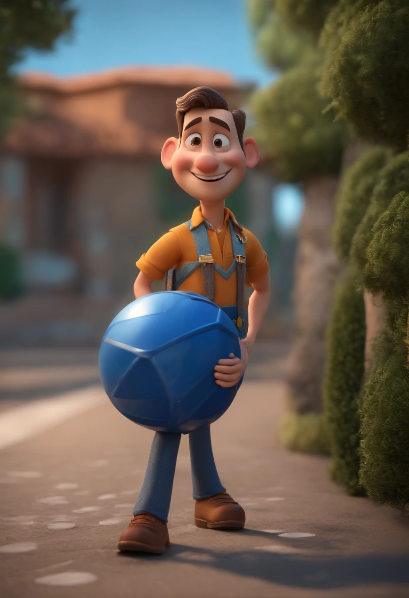 personagem dos desenhos animados de um homem com uma camisa azul, animation character, Caractere estilizado, animation style rendering, 3D estilizado, Arnold Maya render, 3 d render stylized, toon render keyshot, Personagem 3D, Personagem 3D, 3d rendering stylized, 3 d character render, personagem de desenho animado, Personagem de close up, Pose de personagem, (Estilo Pixar) (master part:1.2) (Bokeh) (melhor qualidade) (pele detalhada) (textura detalhada) (8k) (argila) (Cinematic lighting) (foco nítido