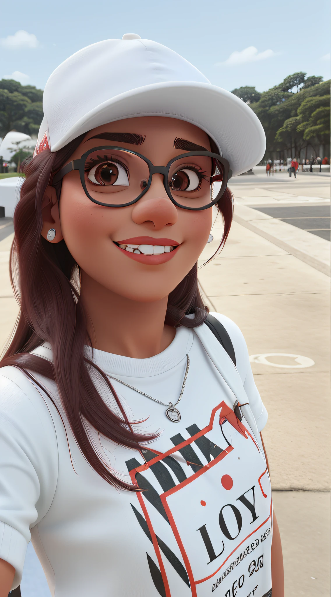 mulher linda usando batom vermelho, brincos dourados, eyeglass, white cap, alta qualidade, melhor qualidade