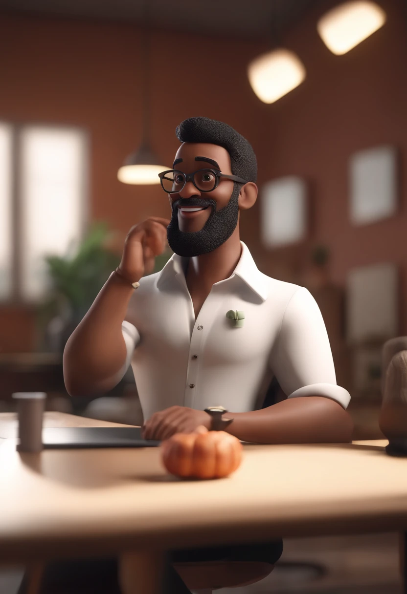 Personagem de desenho animado de um homem negro, with black glasses and short, barba baixa e uma camisa verde. com um fundo de estudio fotografico.animation character, Caractere estilizado, animation style rendering, 3D estilizado, Arnold Maya render, 3 d render stylized, toon render keyshot, Personagem 3D, Personagem 3D, 3d rendering stylized, 3 d character render, personagem de desenho animado, Personagem de close up, Pose de personagem, (Estilo Pixar) (master part:1.2) (Bokeh) (best quality) (pele detalhada) (textura detalhada) (8k) (argila) (Cinematic lighting) (foco nítido