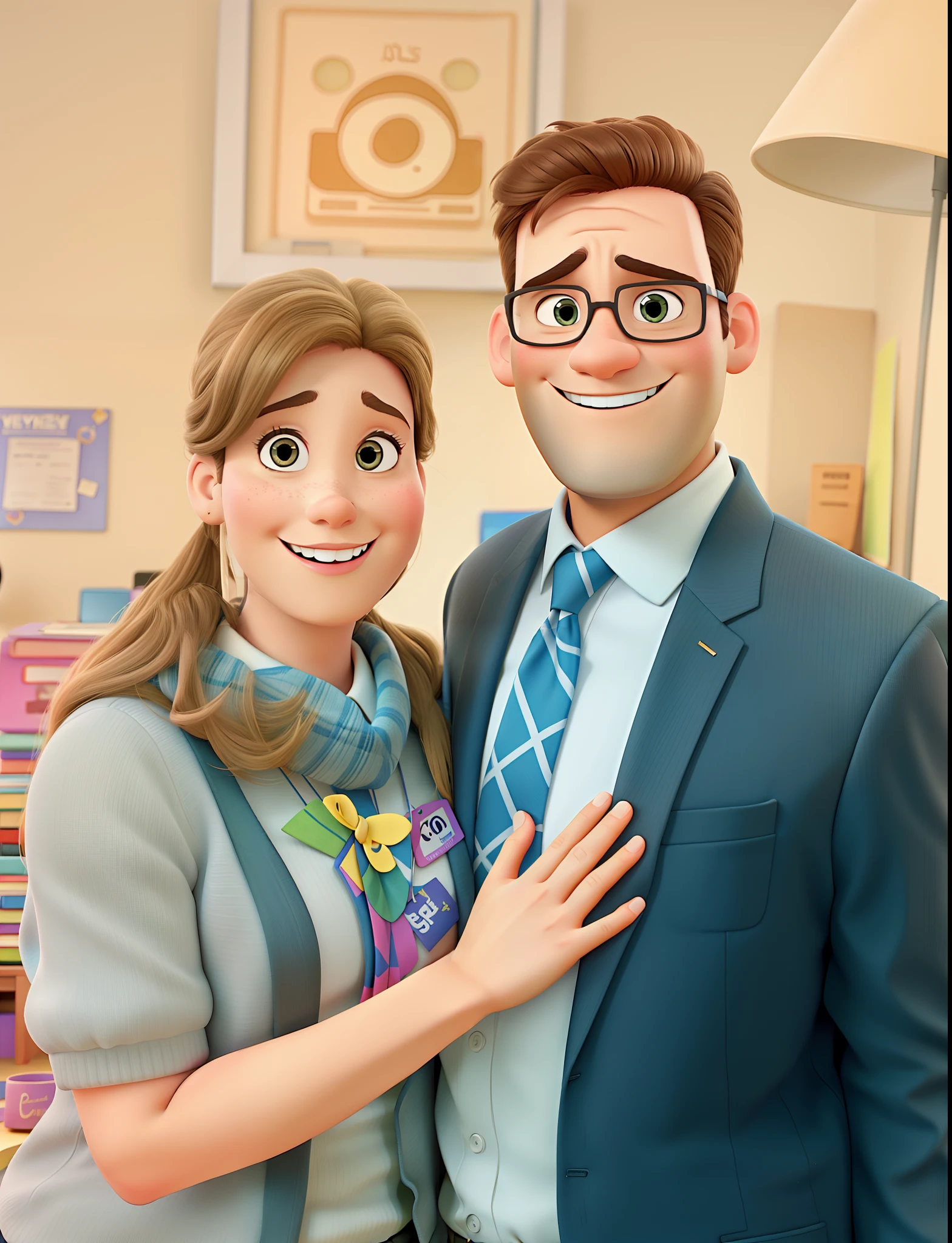 Couple in office Disney Pixar style