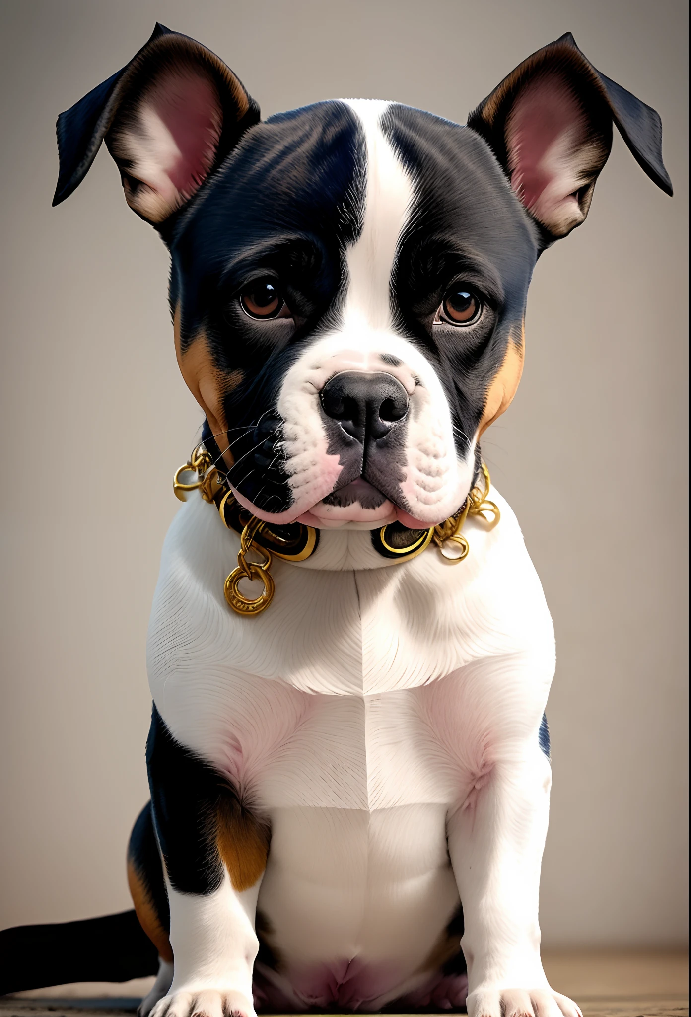 American bully puppy with gray and white fur wearing a dallas cowboys jersey