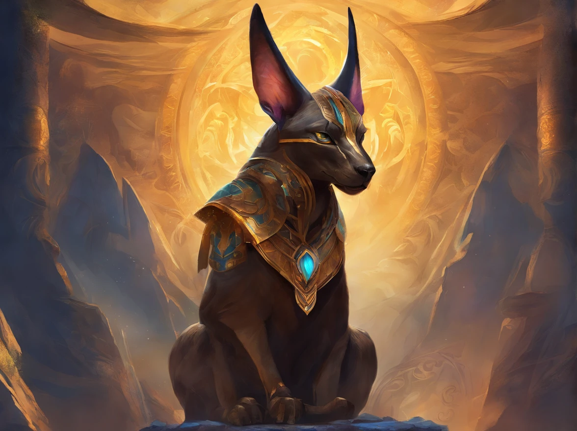 Crie uma imagem de rosto do deus chacal, anubis, antigo egito, foto detalhada e realista, pelagem preta com brilho azulado