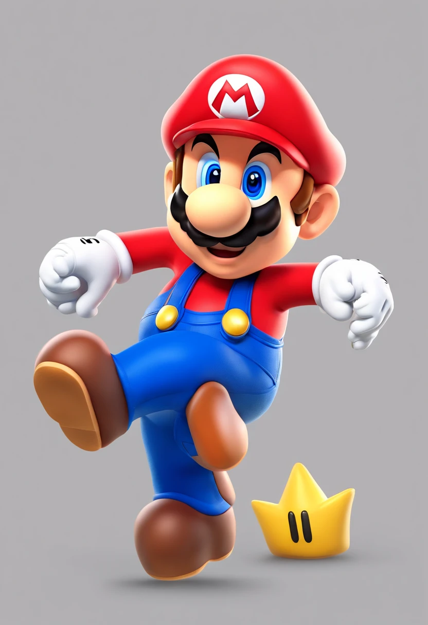 (Mario), design de personagens, Nintendo Super Mario, (olhos azuis, red hat, terno vermelho, blue suspenders, luvas brancas, )super bonito estilo caixa cega, Chibi, corpo inteiro, exaggerated expressions and actions, fundo limpo, Destaques iridescentes brilhantes, studio lighting, Atmospheric Illumination, com textura requintada, High detail, high resolution, c4d, ..3d, Liquidificador, 8k, best quality, Ultra High Definition