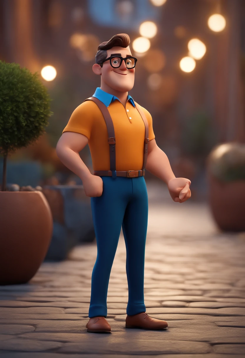 Cartoon character of a man with black glasses and a blue shirt, animation character, Caractere estilizado, animation style rendering, 3D estilizado, Arnold Maya render, 3 d render stylized, toon render keyshot, Personagem 3D, Personagem 3D, 3d rendering stylized, 3 d character render, personagem de desenho animado, Personagem de close up, Pose de personagem, (Estilo Pixar) (master part:1.2) (Bokeh) (best quality) (pele detalhada) (textura detalhada) (8k) (argila) (Cinematic lighting) (foco nítido