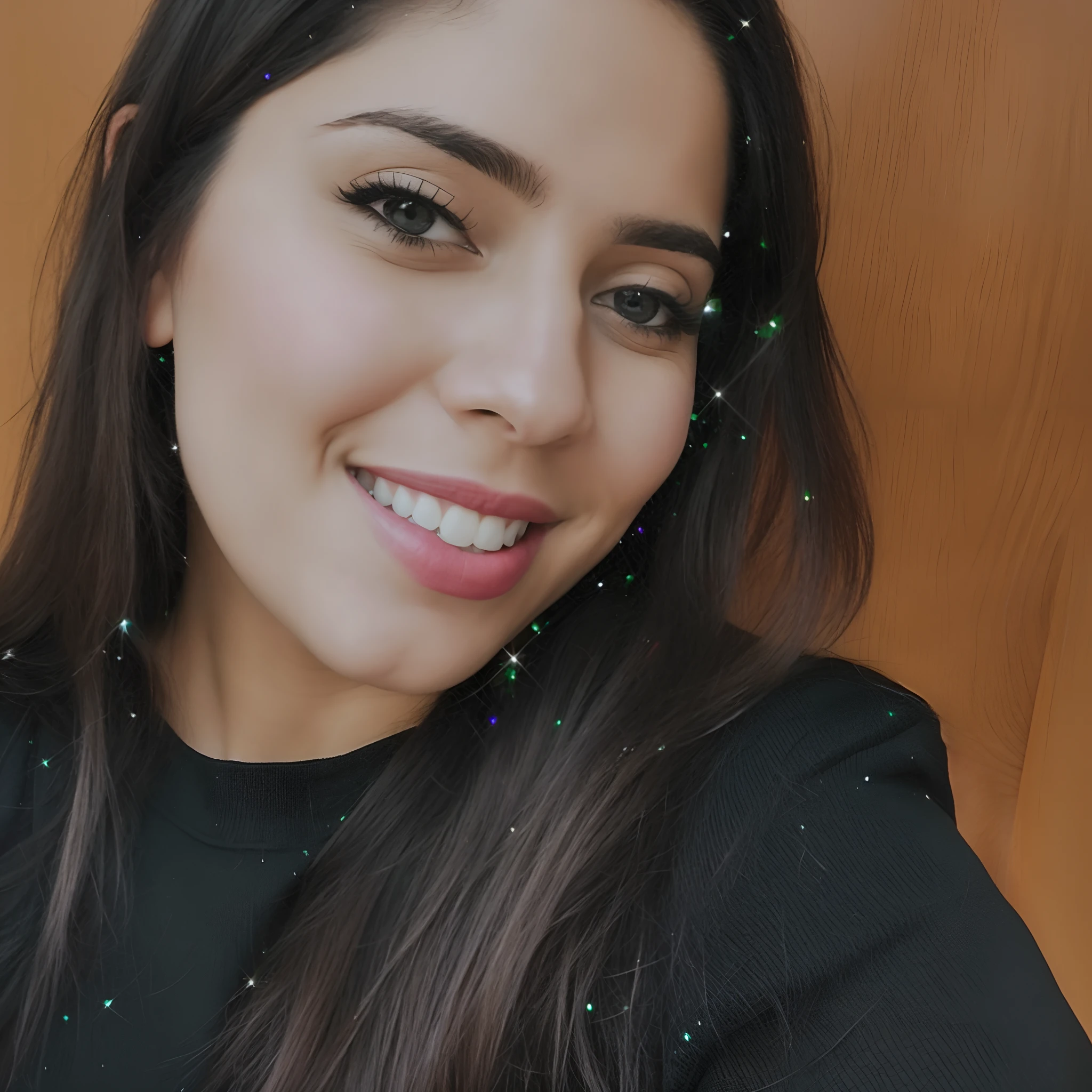 mulher argada com cabelos longos e uma camisa preta sorrindo, Alanis Guillen, fernanda suarez, Lorena Avarez, imagem de qualidade muito baixa, selfie de uma jovem mulher, Tumblr, brilhante, Violeta Myers, foto de perfil, fotografia de baixa qualidade, imagem de perfil, Imagem, Por Reyna Rochin, foto de perfil profissional, foto de baixa qualidade