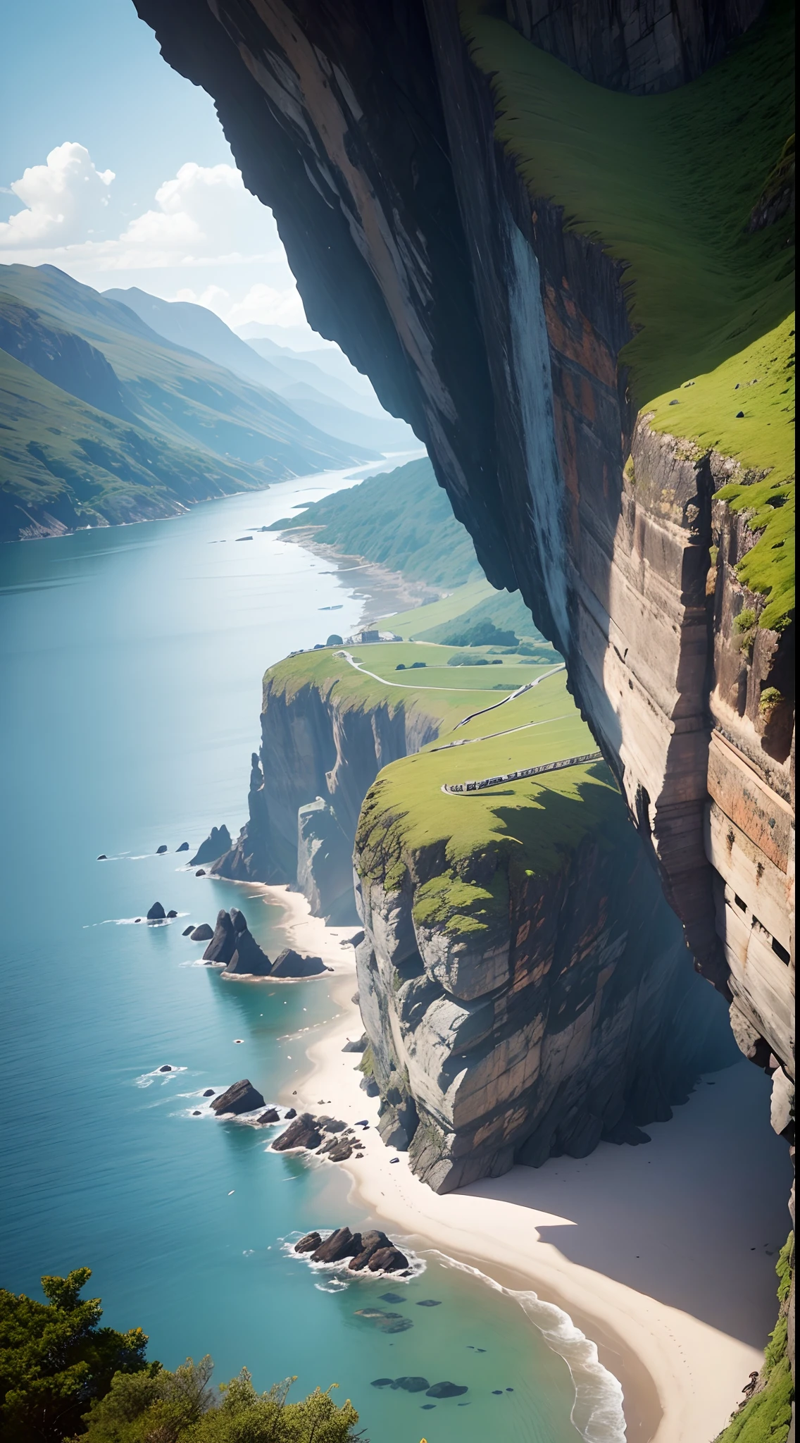 A beautiful landscape of a Scottish cliff type, calma e serena, como em cenas de filmes.