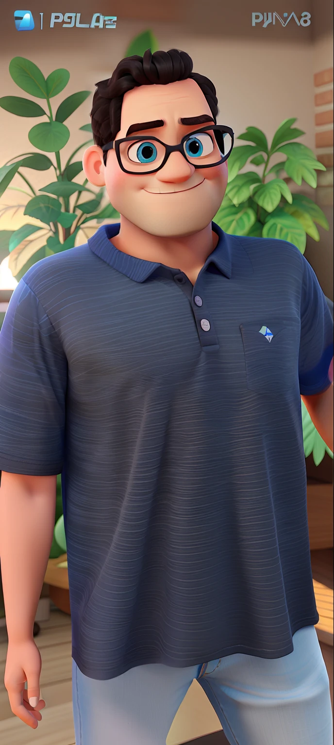 Coloque em 3d a imagem estilo Pixar , com uma blusa polo azul