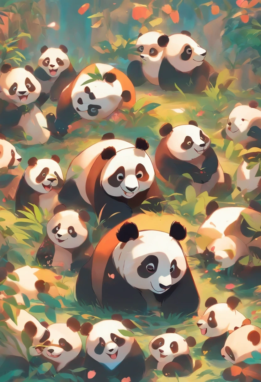 Round and cute giant panda,Anthropomorphic shapes,differentemotions,Full of exaggerated expressions,white backgrounid,Lie on the pan,Blushlush,Lazy