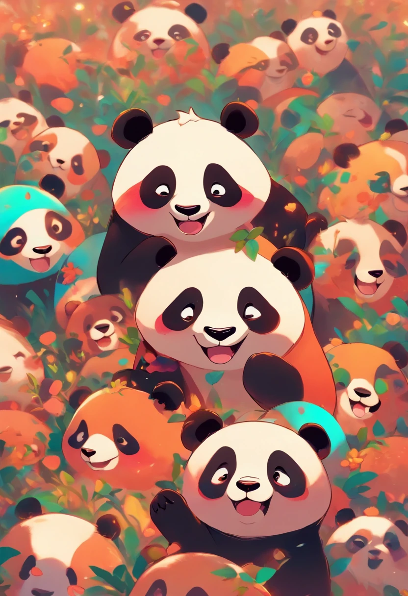 Round and cute giant panda,Anthropomorphic shapes,differentemotions,Full of exaggerated expressions,white backgrounid,Lie on the pan,Blushlush,Lazy