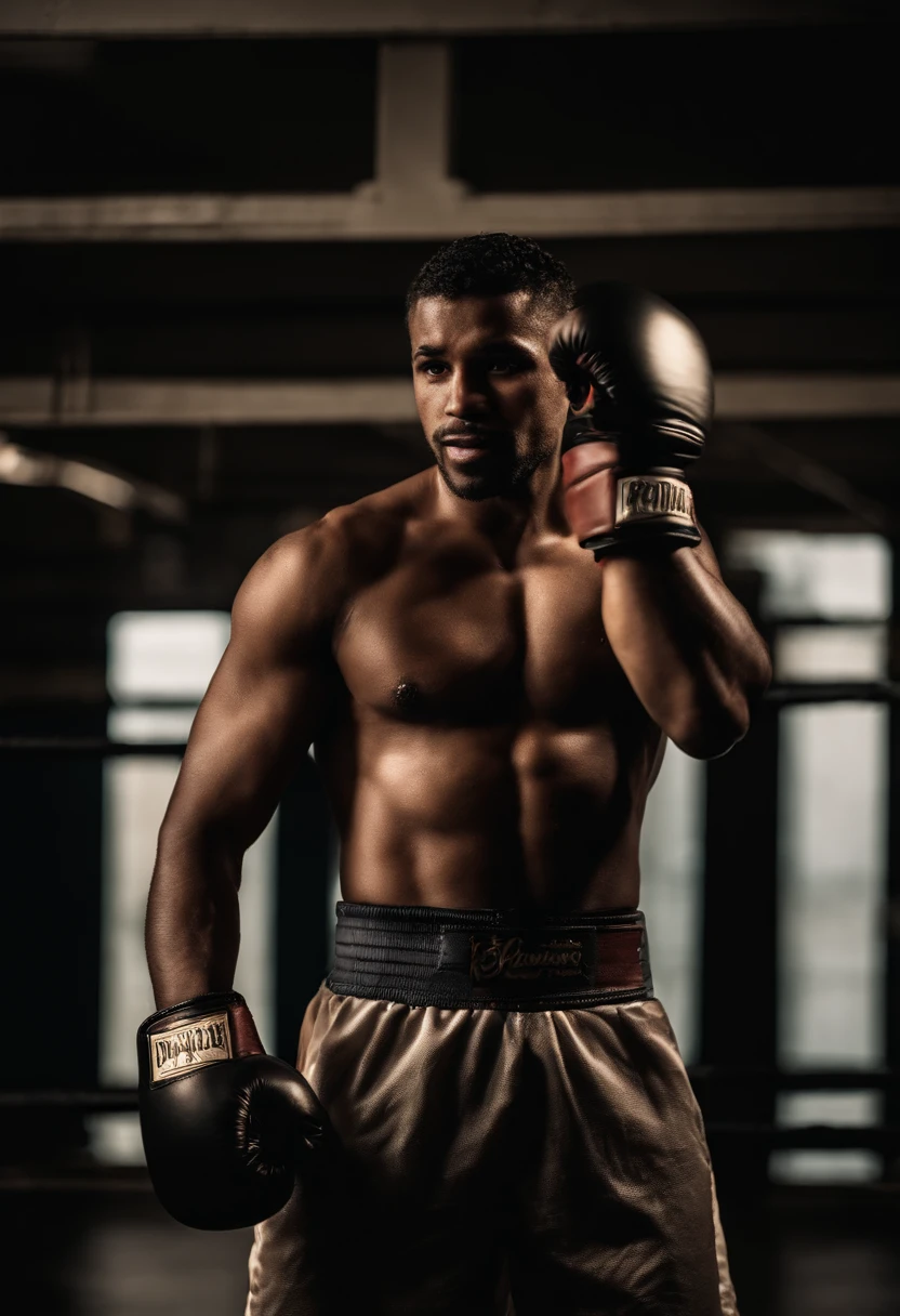 Photo of a man in boxing position with a belt, (CHORANDO), (OLHANDO PARA A CAMERA) Acelino POPO DE Freitas| BRASILEIRO LUTADOR DE BOXE PROFIVIONAL, ( CORPO INTEIRO), CORPO FITNESS, (TRINCADO), COM SANGUE NOS OLHOS, ROSTO MACHUCADO, (SORRINDO), (DENTES PERFEITOS, E FACE PERFEITA).