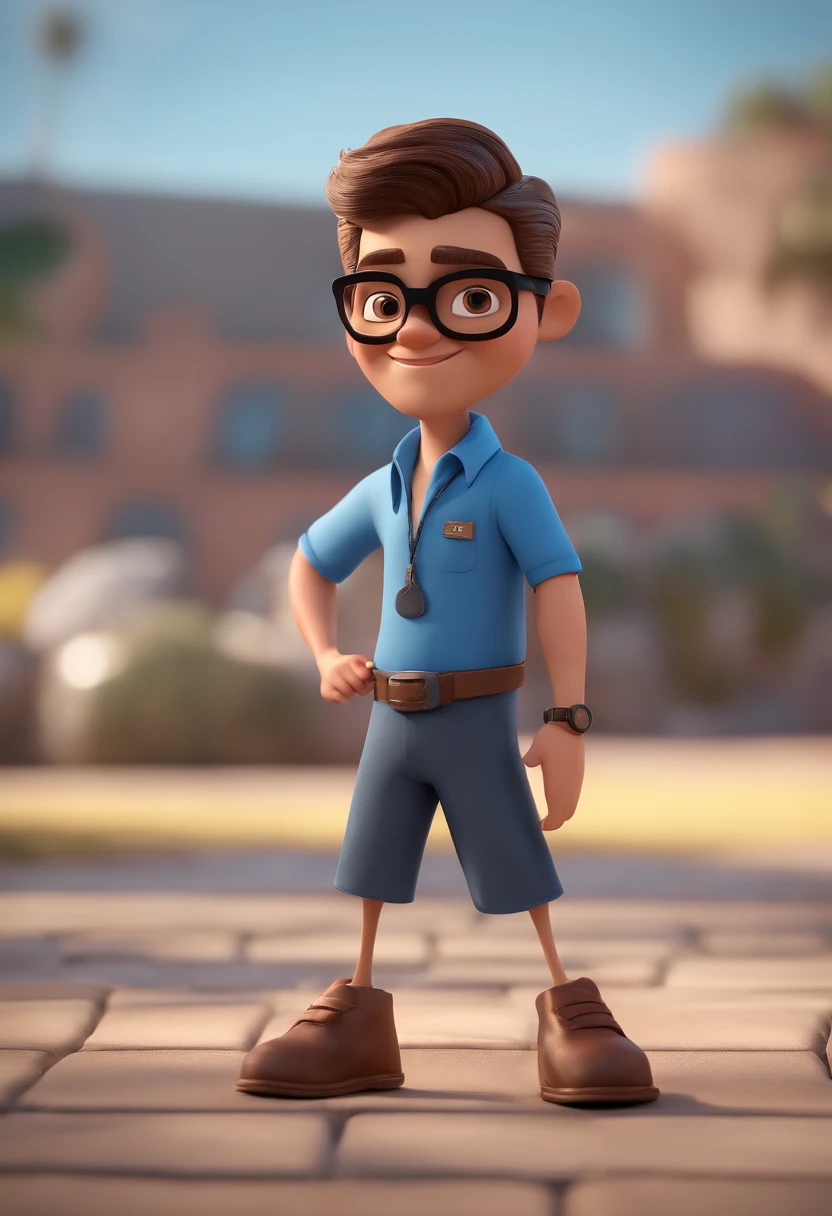 Cartoon character of a man with black glasses and a blue shirt, animation character, Caractere estilizado, animation style rendering, 3D estilizado, Arnold Maya render, 3 d render stylized, toon render keyshot, Personagem 3D, Personagem 3D, 3d rendering stylized, 3 d character render, personagem de desenho animado, Personagem de close up, Pose de personagem, (Estilo Pixar) (master part:1.2) (Bokeh) (best quality) (pele detalhada) (textura detalhada) (8k) (argila) (Cinematic lighting) (foco nítido