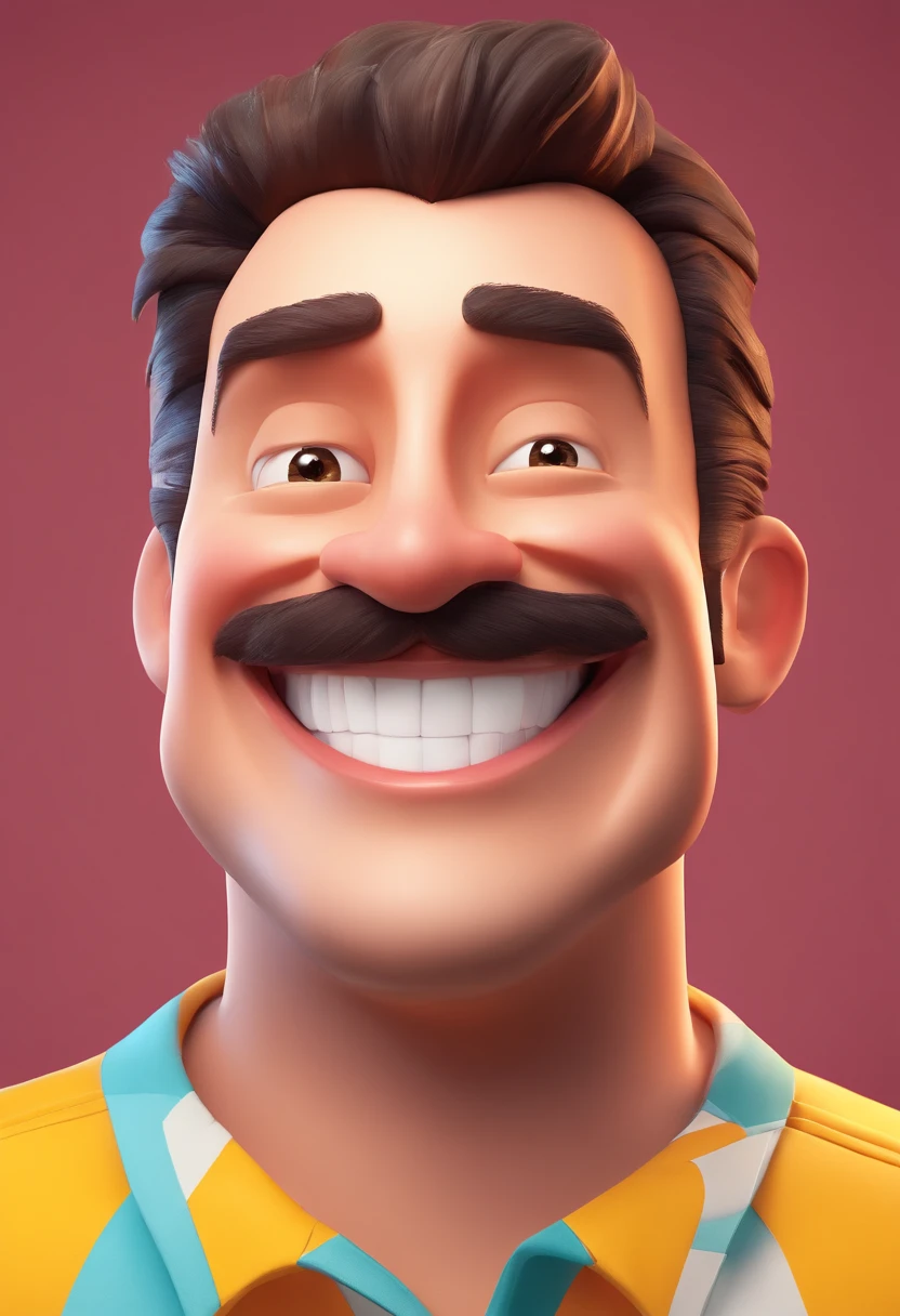Smiling Man Illustration, sorriso insano, Homem de pele marrom com um sorriso gigante, happily smiling at the camera, sorriso atrevido, he's smiling, sorriso muito grande, Macho sorridente, foto de perfil headshot, rindo sorriso enorme, desenhando no estilo de Arte 3D, c4d, fundo de cor branco puro, estilo disney, estilo pixar render ilustracao Super Detalhe, 8k