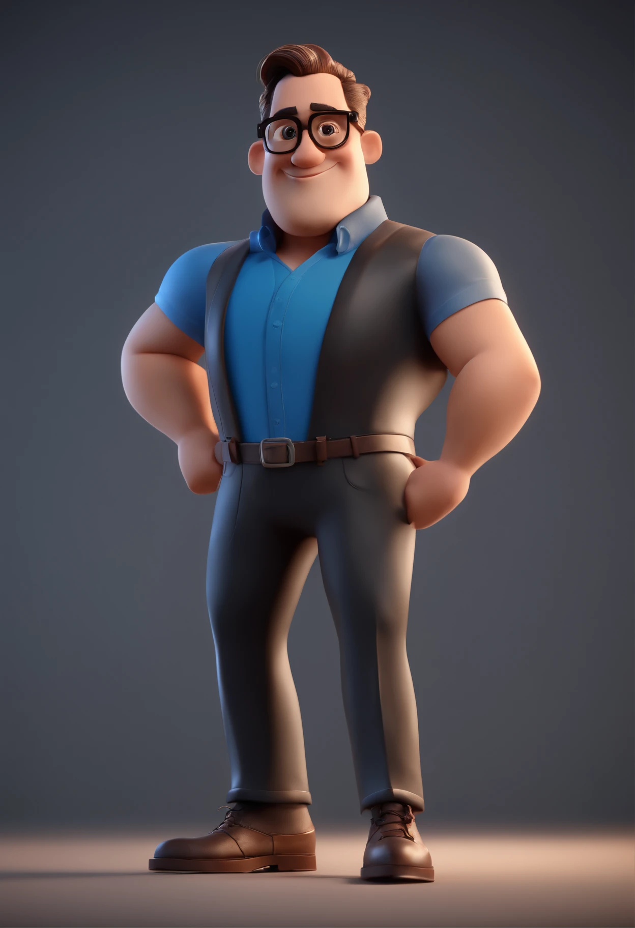 Cartoon character of a man with black glasses and a blue shirt, animation character, Caractere estilizado, animation style rendering, 3D estilizado, Arnold Maya render, 3 d render stylized, toon render keyshot, Personagem 3D, Personagem 3D, 3d rendering stylized, 3 d character render, personagem de desenho animado, Personagem de close up, Pose de personagem,  (Estilo Pixar) (master part:1.2) (Bokeh) (best quality) (pele detalhada) (textura detalhada) (8k) (argila) (Cinematic lighting) (foco nítido