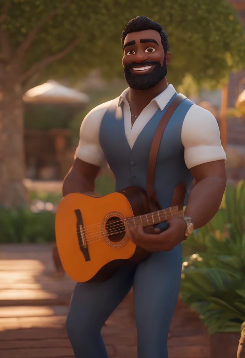 personagem masculino, pele clara, barba baixa, cabelo preto curto , olhos escuros, boca carnuda, feliz, victory pose, Realtor, estilo Pixar 3d