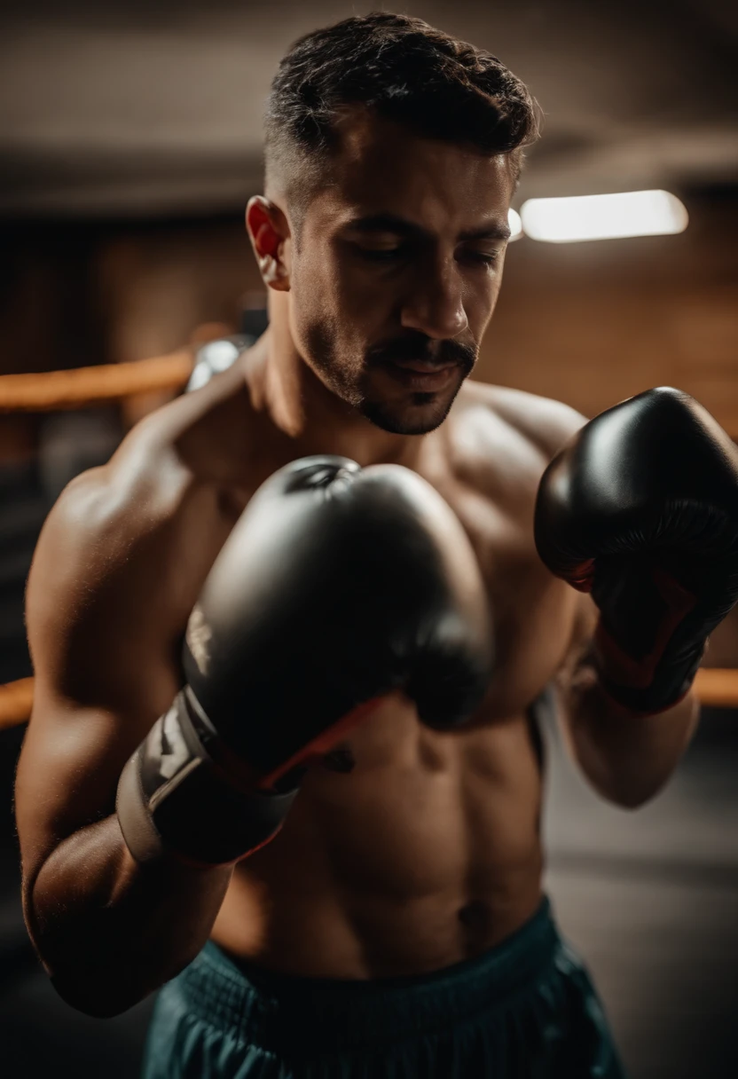 HOMEM CHORANDO ( OLHANDO PARA A CAMERA), LUTADOR DE BOXE CHORANDO NO RINGUEM.