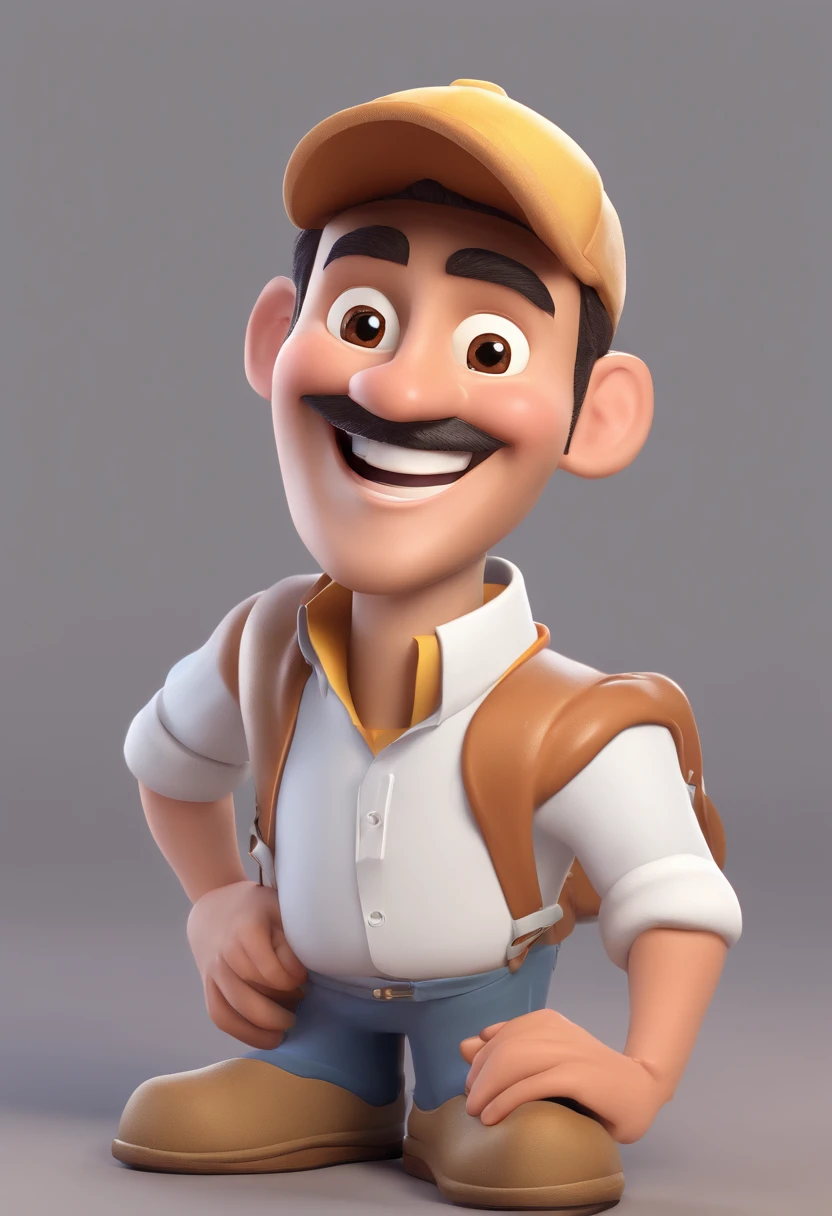 Smiling Man Illustration, sorriso insano, Homem de pele marrom com um sorriso gigante, happily smiling at the camera, sorriso atrevido, he's smiling, sorriso muito grande, Macho sorridente, foto de perfil headshot, rindo sorriso enorme, desenhando no estilo de Arte 3D, c4d, fundo de cor branco puro, estilo disney, estilo pixar render ilustracao Super Detalhe, 8k