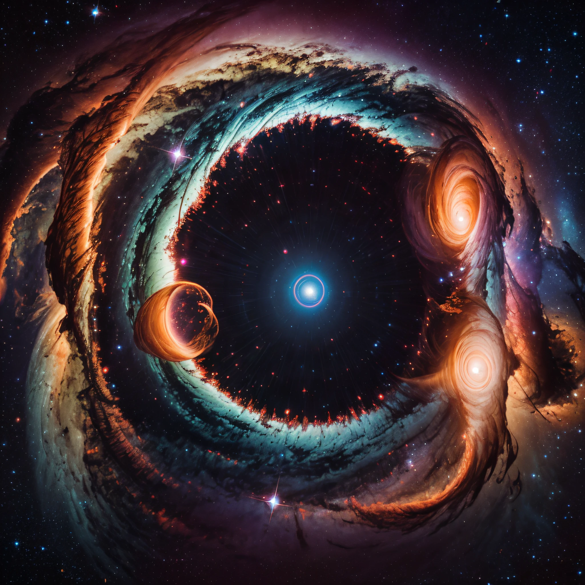 Astrophotography of the universe showcasing a mesmerizing spiral galaxy with vibrant arms stretching across the celestial canvas, dotted with countless shimmering stars, nebulae, and cosmic dust clouds, evoking a sense of awe and wonder, Photography, high-resolution DSLR camera with a wide-angle lens