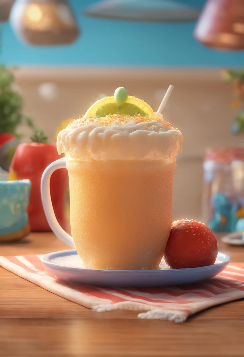 Estilo Disney Pixar homem bebendo chopp gelado e sorrindo de felicidade