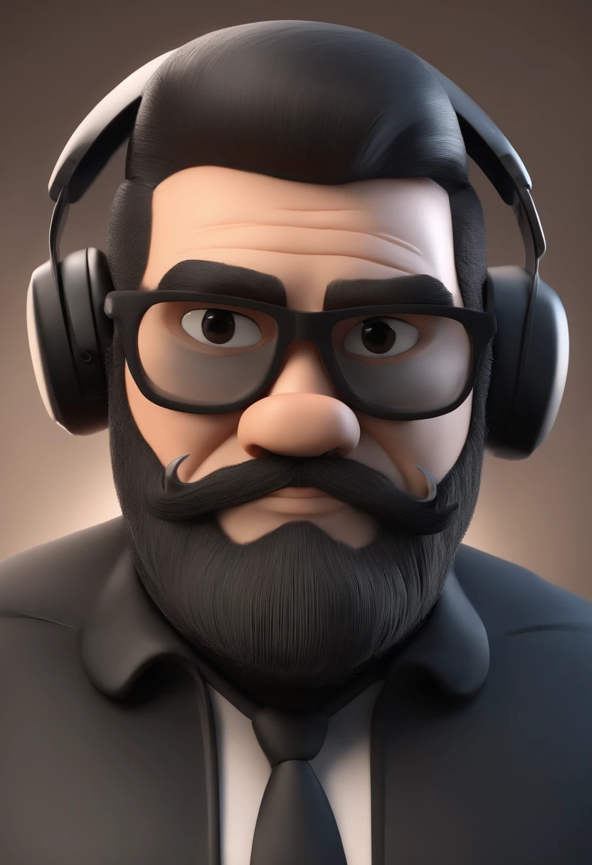 Cartoon character of a dj man with black glasses and a black polo shirt, careca, Fat With beard and old school tattoo on arm, animation character, Caractere estilizado, animation style rendering, 3D estilizado, Arnold Maya render, 3 d render stylized, toon render keyshot, Personagem 3D, Personagem 3D, 3d rendering stylized, 3 d character render, personagem de desenho animado, Personagem de close up, Pose de personagem, (Estilo Pixar) (master part:1.2) (Bokeh) (best quality) (pele detalhada) (textura detalhada) (8k) (argila) (Cinematic lighting) (foco nítido