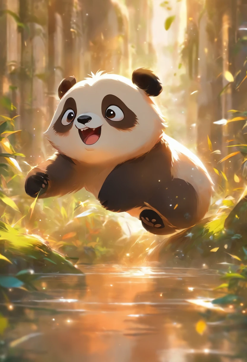 A cute panda,has big eyes,blusher,Sloth,greet,detail-rich, white backgrounid