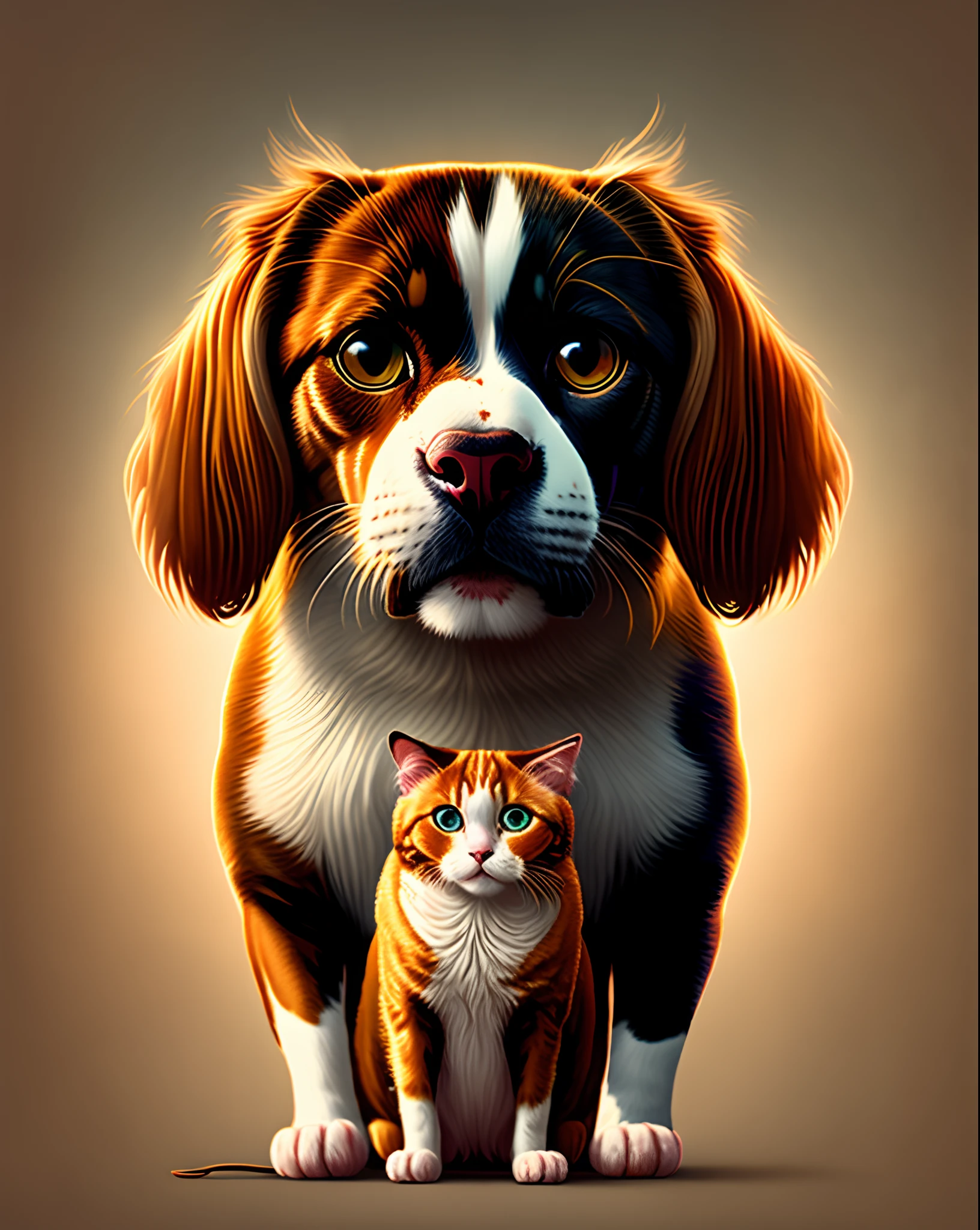 Pixar style movie poster titled “Cali” featuring boxer dog and long haired Siamese cat