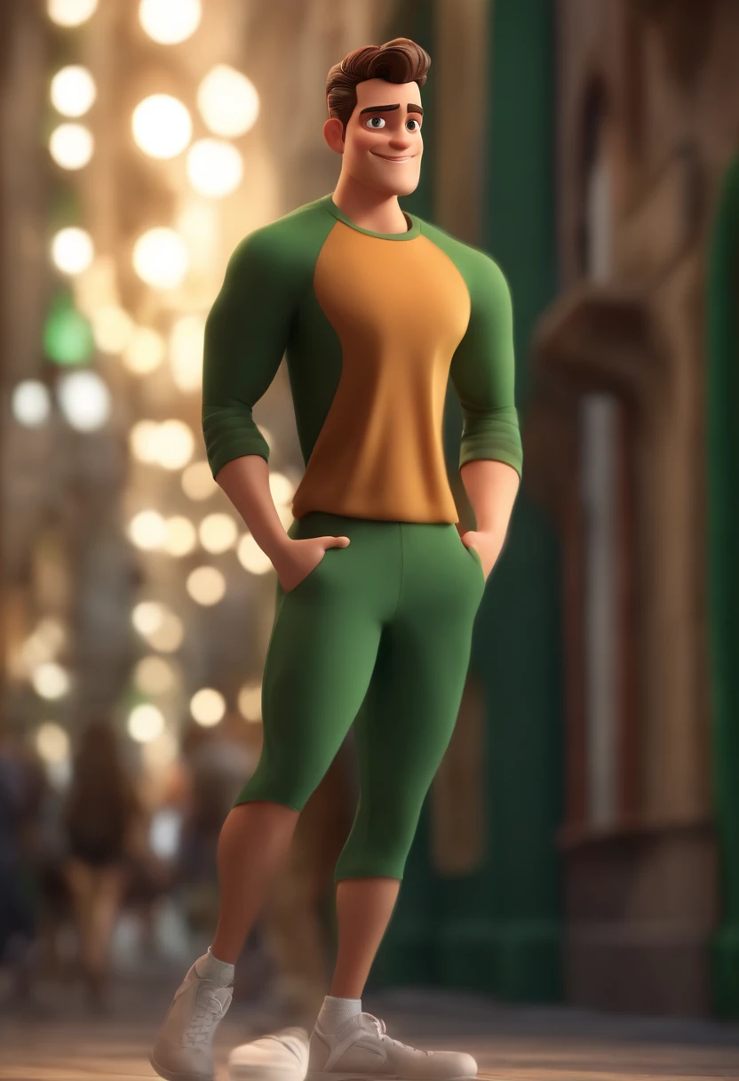 Cartoon character of a man with short brown hair and gradient on the sides, ojos marrones, Vestido con una sudadera verde, pantalon negro y zapatillas blancas , animation character, stylized character, Rendering animation styles, 3D estilizado, Arnold Maya render, Renderizado estilizado 3D, Toma clave de renderizado de Toon, Personaje 3D, Personaje 3D, Renderizado 3D estilizado, Renderizado de 3 caracteres D, Personaje de dibujos animados, Personaje de primer plano, Pose del personaje, (estilo pixar) (pieza maestra:1.2) (Bokeh) (La mejor calidad) (Piel detallada) (Textura detallada) (8k) (arcilla) (cinematic lighting) (foco nítido
