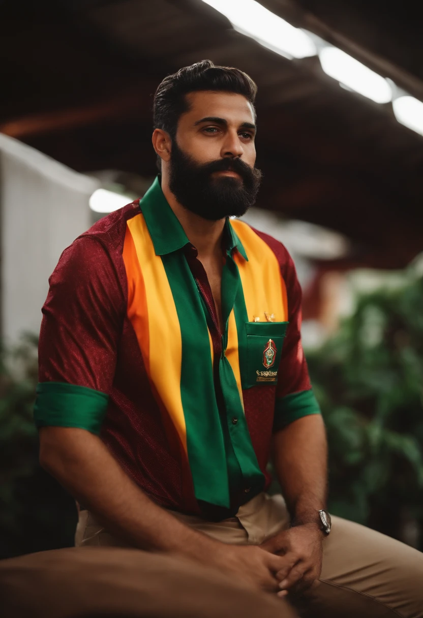 Homem gordinho de barba com camisa do fluminense